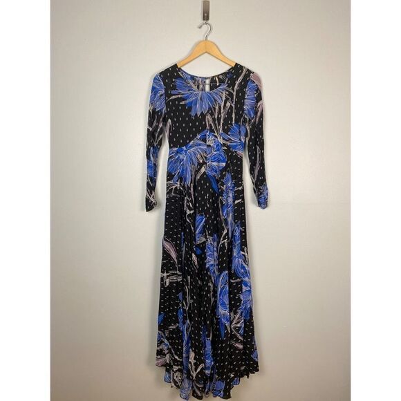Free People First Kiss Printed Maxi Dress Botanical Night Blue XS - Picture 6 of 8